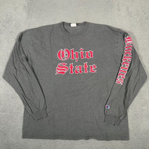 Ohio State Buckeyes Shirt Adult 2XL Gray Champion Old English Script Long Sleeve - Picture 1 of 6
